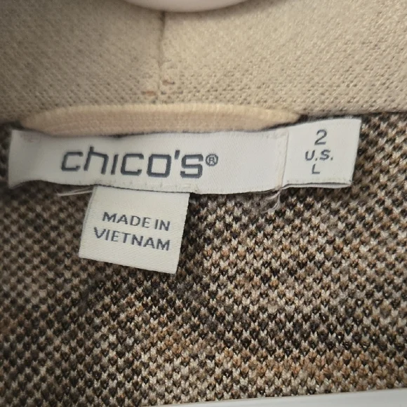 Chico's Elegant Cream and Brown Leaf And Floral Fringe Cardigan - Picture 2 of 5